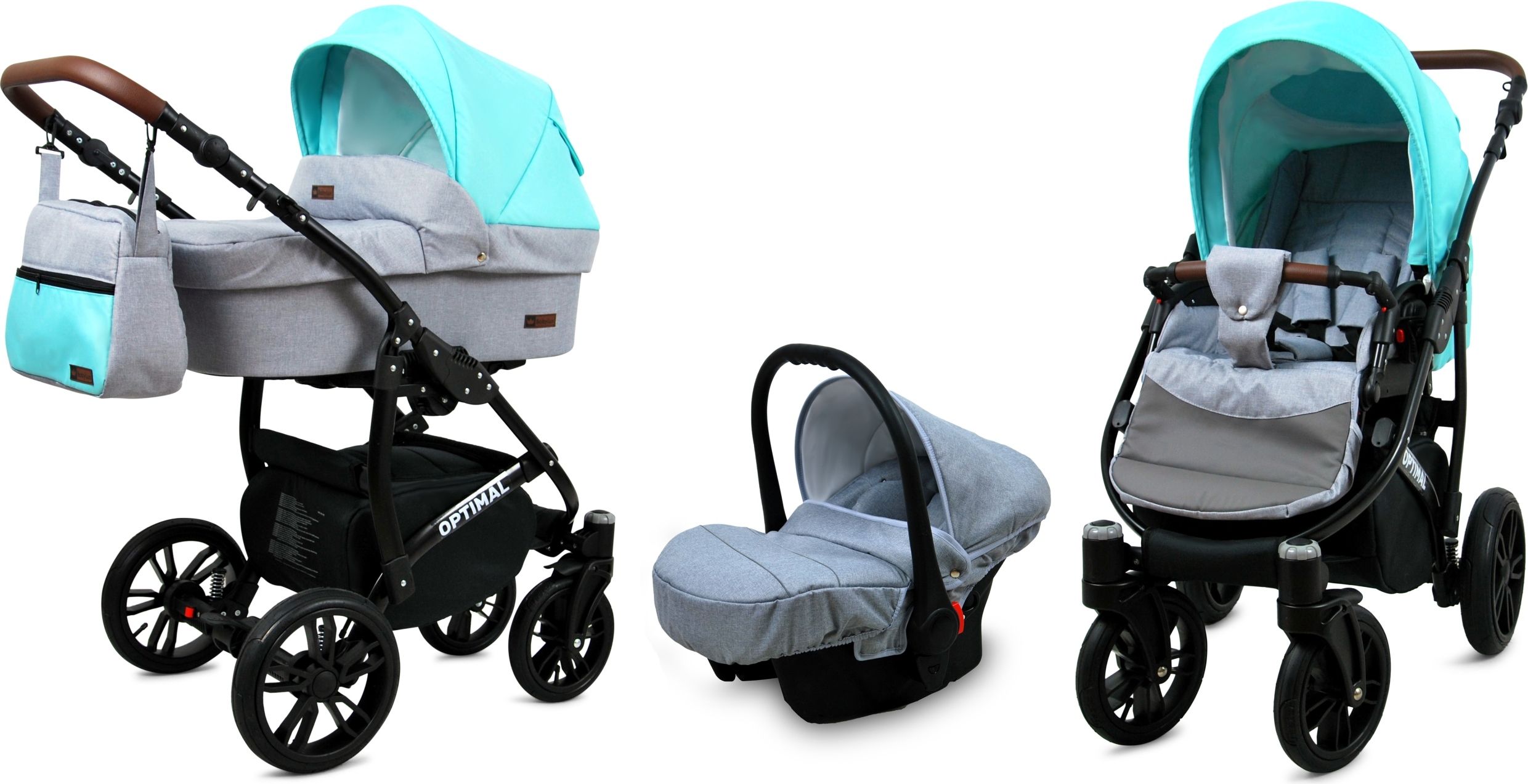 BabyLux Optimal | 3in1 Kinderwagen Set | Mint | Kombikinderwagen | Kinderwagenset | Buggy + Bab
