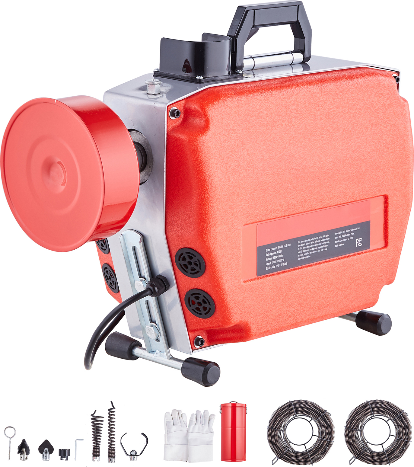 SucceBuy 120 FT x 7/8 Zoll Rohrreinigungsmaschine, 420 W elektrische Rohrreinigungsspirale mit manueller Zufuhr - mit 6 Schneidern, 2 Stahlkabeln und CW/CCW-Steuerung
