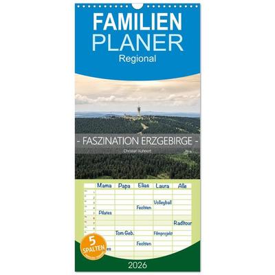 Familienplaner 2026 - Faszination Erzgebirge mit 5 Spalten (Wandkalender, 21 x 45 cm) CALVENDO