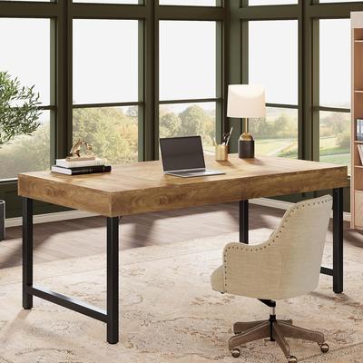 Bluebell 55 Inches Industrial Executive Desk, Rustic Simple Computer Laptop Desk with Strong Metal Legs