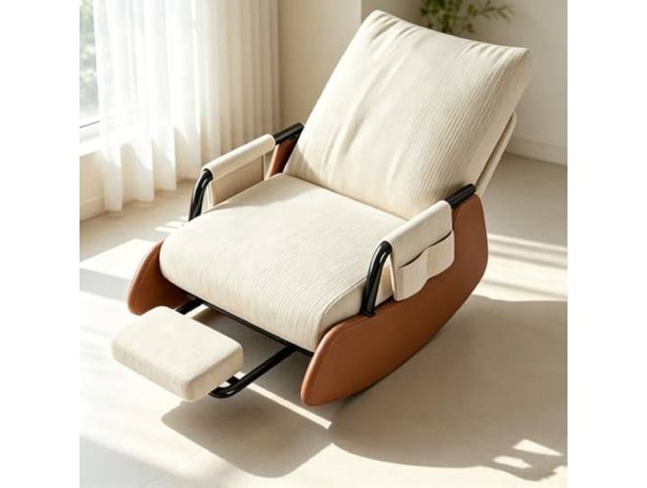 Relaxsessel mit Hocker - mit Ausziehbarer Beinablage Bequemer Schaukelsessel mit 60cm breiter Sitzfläche und platzsparender Beinauflage fürs Wohnzimmer.