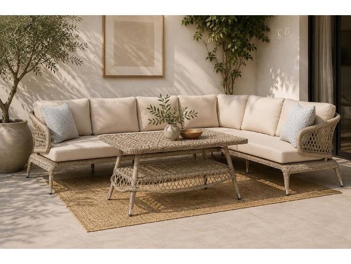 JVmoebel Ecksofa Garten Sitzgarnitur Ecksofa L-Form Modern Beige Terrassenmöbel, 1 Teile