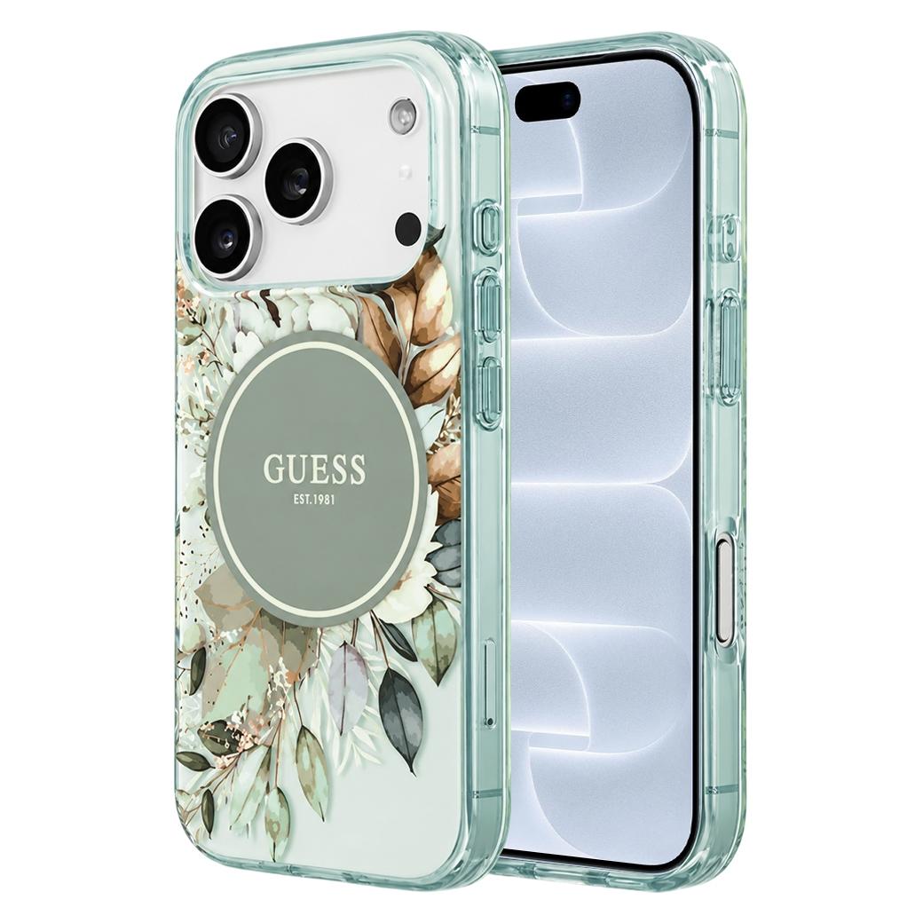 Guess - IML Flower & Tonal Circle MagSafe (GUHMP18LHFWBDCEN) - iPhone 18 Pro - Green (Apple iPhone 17 Pro, Apple iPhone 18 Pro) (GUE005850)