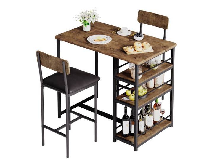 Ensemble table de bar - PROMIRACAL - Ensemble 3 pièces (table + 2 tabourets) - Hauteur 91 cm - MDF & acier - Style industriel