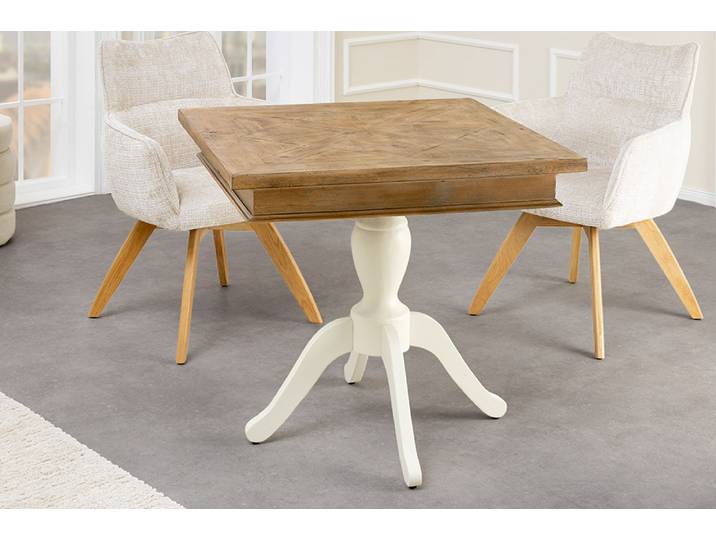 Massiver Esstisch HAMPTONS 70cm hellbraun creme recycelte Pinie Bistrotisch quadratisch Esszimmertisch Säulentisch Modern & Design