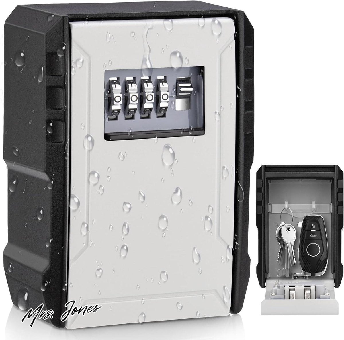 Mrs. Jones Large Key Safe Wandmontage Sleutelkast met Nummercode, Weerbestendige Buitenkluis voor Thuis, Garage of School