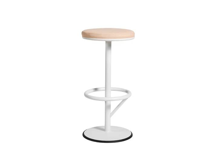 SMD Design Tabouret de bar Orbit bas laqué blanc mat, cuir marron clair