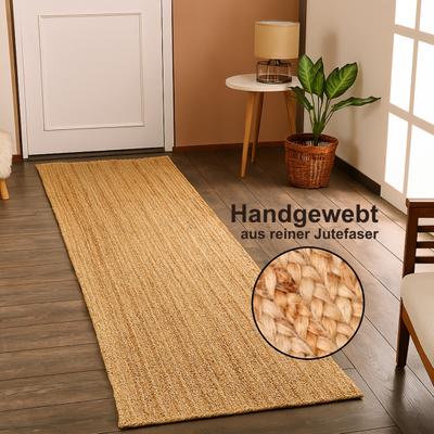 Teppich "Lola, handgeflochten", beige (natur), B:80cm H:10mm L:300cm, Jute, MYFLAIR MÖBEL & ACCESSOIRES, Teppiche, Teppich, Juteteppich, Wendeteppich, 100% Naturfaser, auch in rund & als Läufer