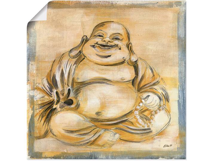 Wandbild ARTLAND Fröhlicher Buddha I , beige (farbe bild(er): naturfarben), B:50cm H:50cm, Bilder, Wandbild, als Leinwandbild, Poster in verschied. Grössen