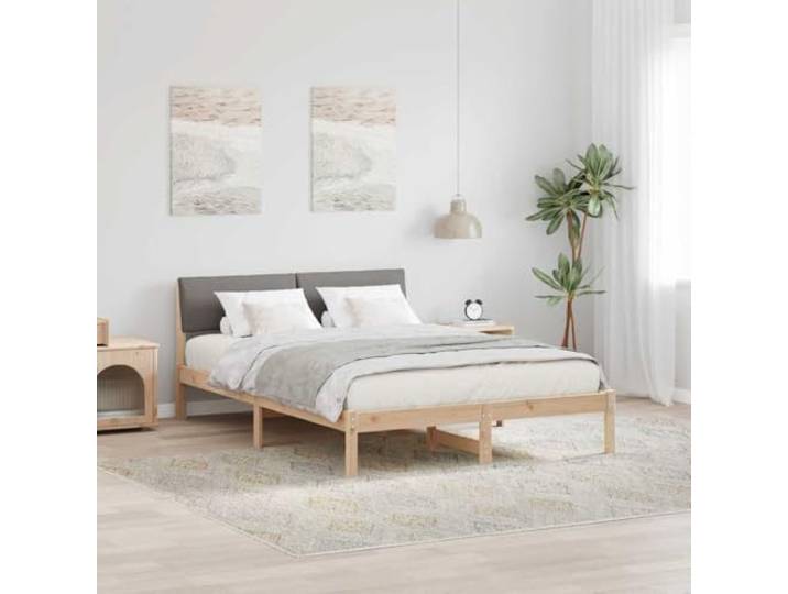 RJPLMFV Bettgestell aus massivem Kiefernholz, 140 x 200 cm, Braun Mit gepolstertem Kopfteil, moderne Plattform, Lattenrost-Design