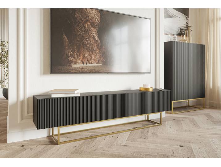 TV-Lowboard Veldio Front: MDF Mitteldichte Holzfaserplatte , beschichtet Korpus: Spanplatte, beschichtet Gestell: Metall, pulverbeschichtet