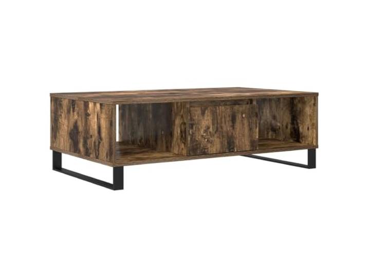 LASWWQMRF Couchtisch Räuchereiche 104x60x35 cm Holzwerkstoff Moderne Sofatisch-Ergänzung für Wohnzimmer mit 3 offenen Fächern für Bücher und Dekoration auf robustem Eisengestell.