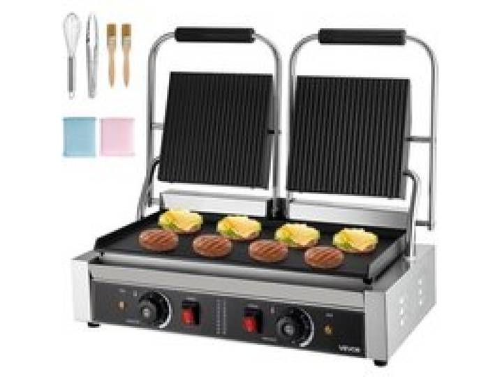 VEVOR kommerzieller Panini-Grill Kontaktgrill 3600 W für Sandwiches Steak Bacon Hamburger, Sandwichmaker Pressgrill aus Edelstahl mit Griff & Temperaturregelung & 48 x 23 cm Heizplatte, Paninipresse