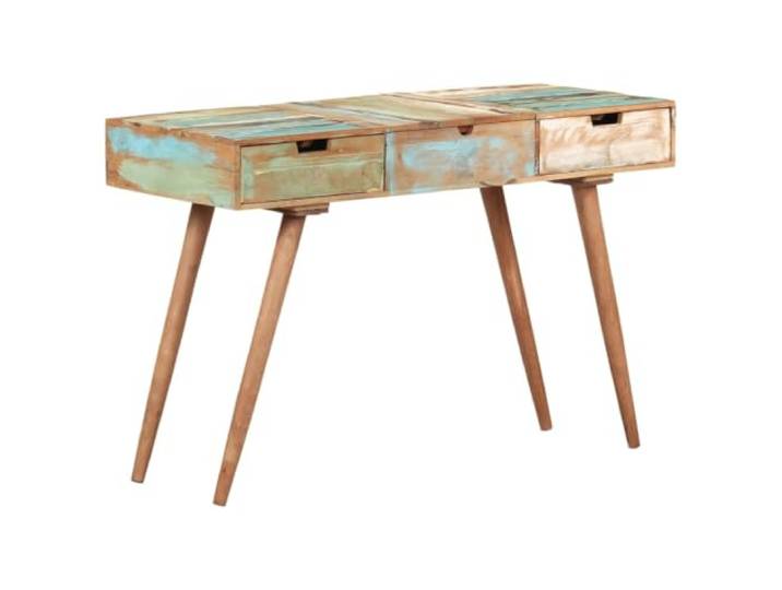 HNSMFPRE Schminktisch mit Spiegel, 112 x 45 x 76 cm, Massivholz 2 Schubladen, versteckter Stauraum, Handarbeit, einzigartige Holzmaserung, Wandbefestigung im Lieferumfang enthalten