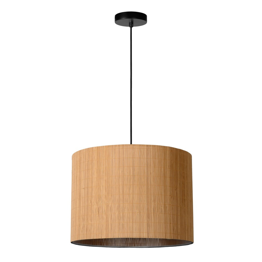 Lucide Magius Hanglamp van rotan en hout in bruin en zwart, Ø 42 cm