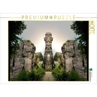CALVENDO Puzzle Spiegelwelten - Wächter Externsteine | 1000 Teile Lege-Größe 64x48cm Foto-Puzzle für glückliche Stunden