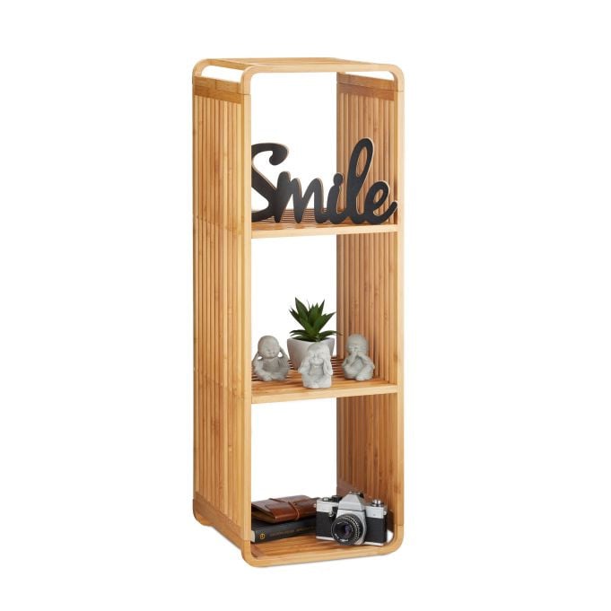 Relaxdays Bamboe kastje met vakken, natuur, H 96 x B 33 x D 33 cm