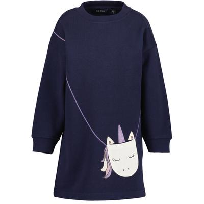 Jerseykleid BLUE SEVEN "Girls Sweatkleid mit aufgedruckter Tasche", Mädchen, Gr. 110, blau (5900, nachtblau), 100% Baumwolle, normal, Rundhals, Kleider Jerseykleid