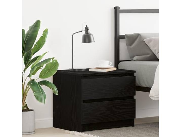 HEFZGDB Nachttisch Schwarz Eiche 50x40x43,5 cm Holzwerkstoff mit Zwei Schubladen - Moderner Beistelltisch für Schlafzimmer mit eleganter Aufbewahrung und langlebiger Bauweise