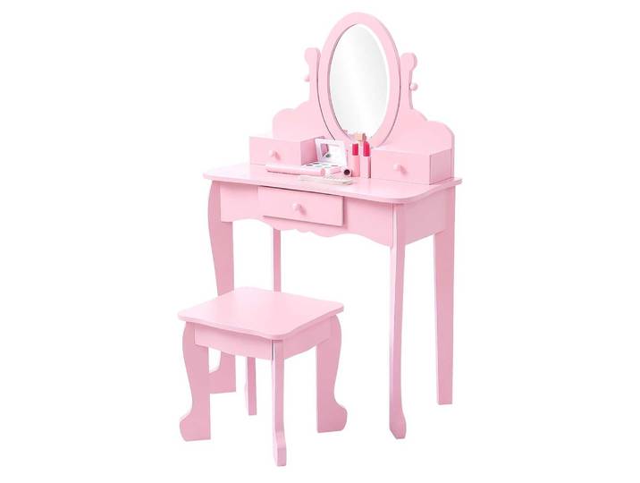 Table de coiffeuse pour enfants avec chaise, coiffeuse de maquillage pour filles avec miroir et tiroir réglables, ensemble de vanité pour chambre d'enfants