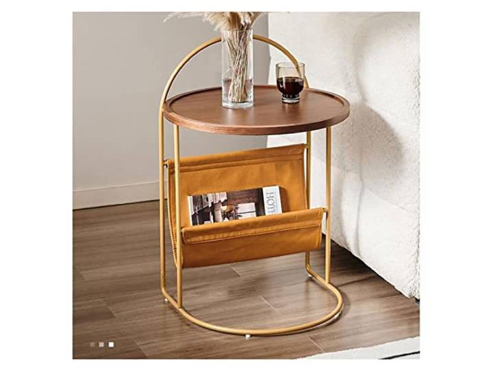 ksjdieunf Couchtisch Couchtisch, Metall-Nachttisch, Sofa-Beistelltisch, runder Tisch mit Abnehmbarer PU-Aufbewahrungskorbtasche Tische for Wohnzimmer