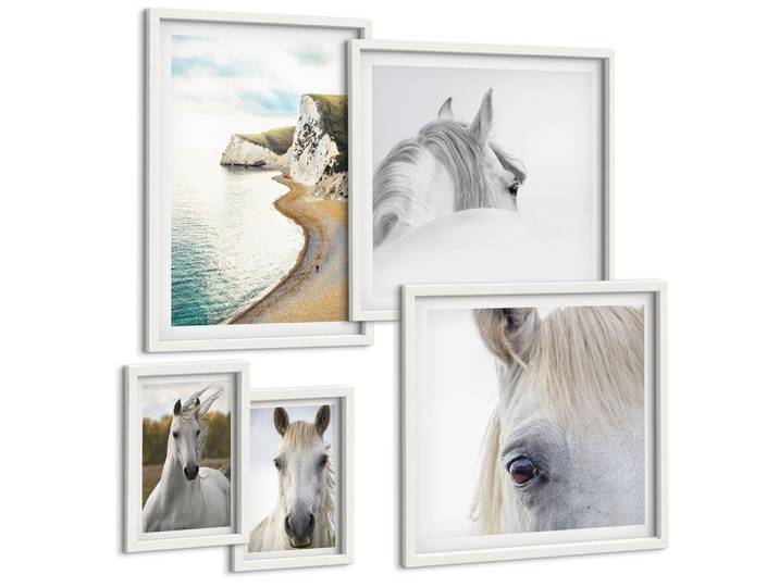 BILDER SET 5er Set - 50x50 cm & 20x30 cm & 40x60 cm Weißer Rahmen - Kontrastierende abstrakte Porträts