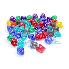 Chessex Würfelset - Translucent Würfel D10 (50 x W10) im Beutel - farblich gemischt 293370