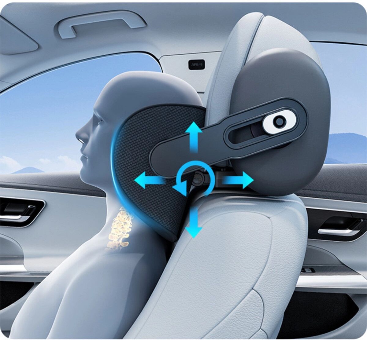 INF Oreiller cervical de voiture flottant avec support téléphone et tablette, mousse à mémoire réglable et soutien de la nuque