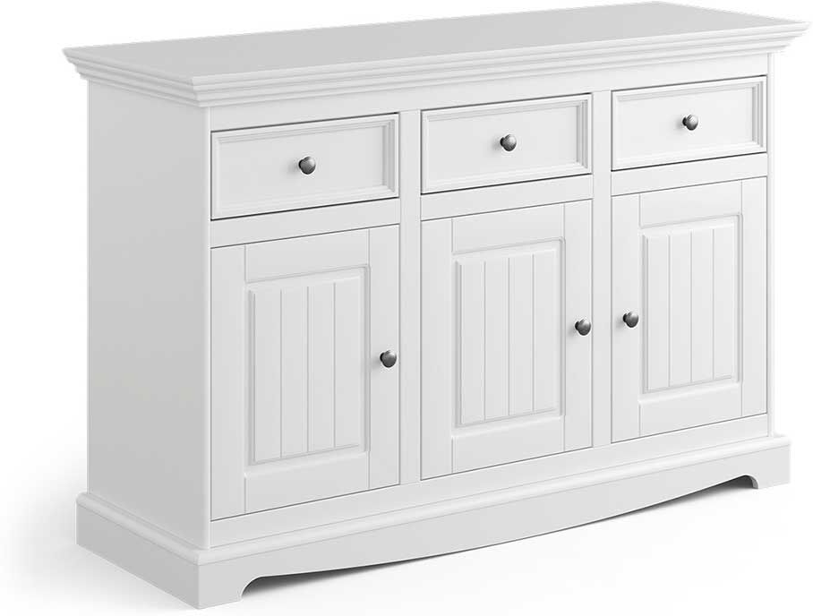 Pharao24.de Sideboard Landhaus Stil weiss aus Kiefer Massivholz drei Schubladen