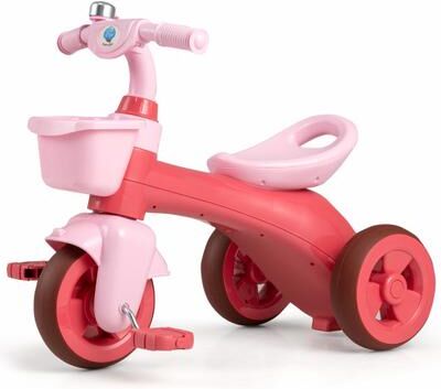 Costway Toddler Tricycle with Limited Steering with Front Baskets and Bell-Pink