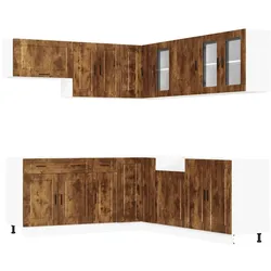vidaXL 11-tlg. Küchenschrank-Set Porto Räuchereiche Holzwerkstoff