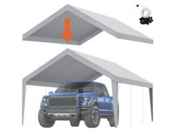 VEVOR Garagenzelt, 3,9 x 6,1 m, Garagendachzelt, Unterstandplane, wasserdicht und UV-geschützt, einfache Installation mit Spanngurten, grau (nur Dachabdeckung, Rahmen nicht im Lieferumfang enthalten)