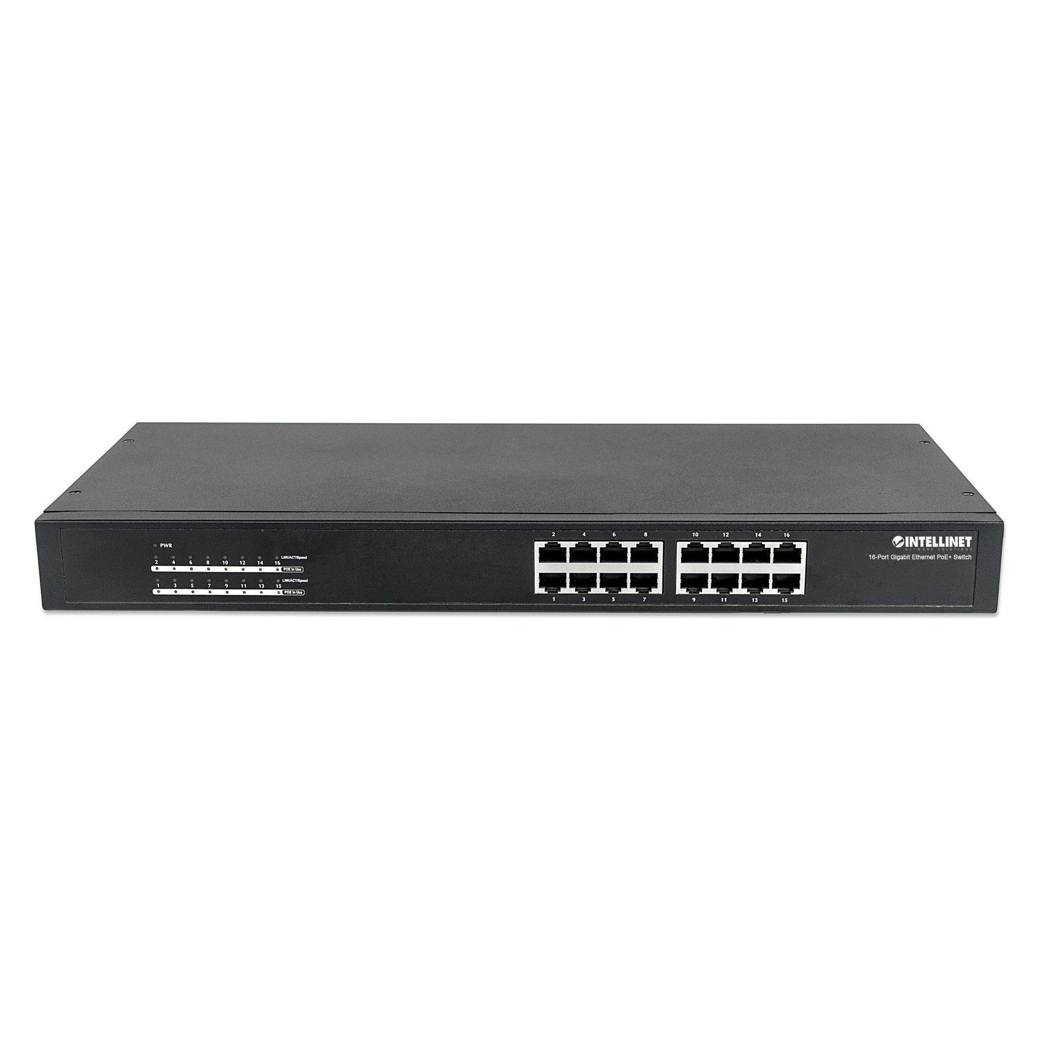 Intellinet 16-Port Gigabit Ethernet PoE+ Switch Endspan, 48,26cm 19 Zoll Rackmount (16 Ports) (560993)