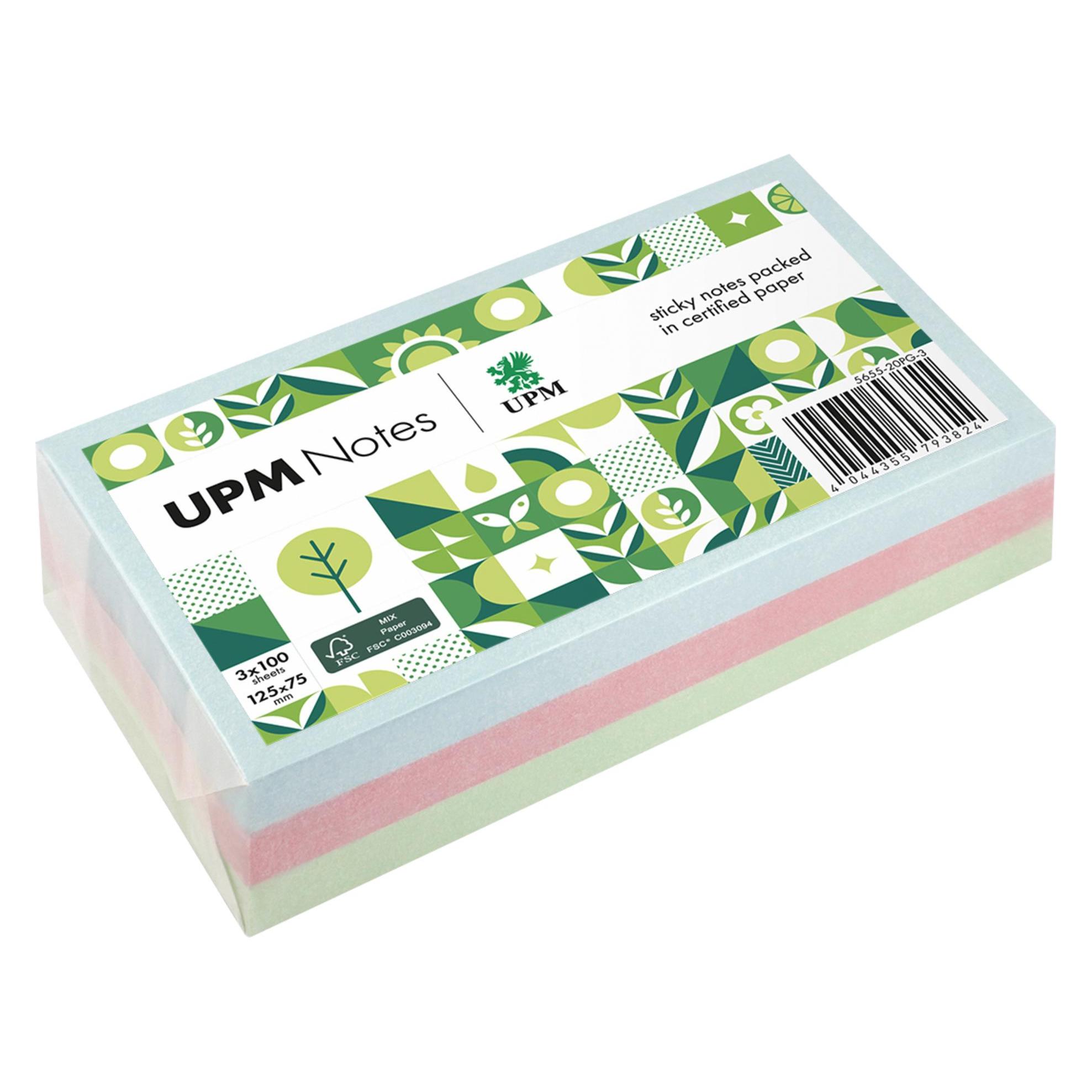 UPM Notes Haftnotiz 5655-20PG-3 Pastell 125x75mm 100Bl. sort. 3St. (125 x 75 mm) (5655-20PG-3)