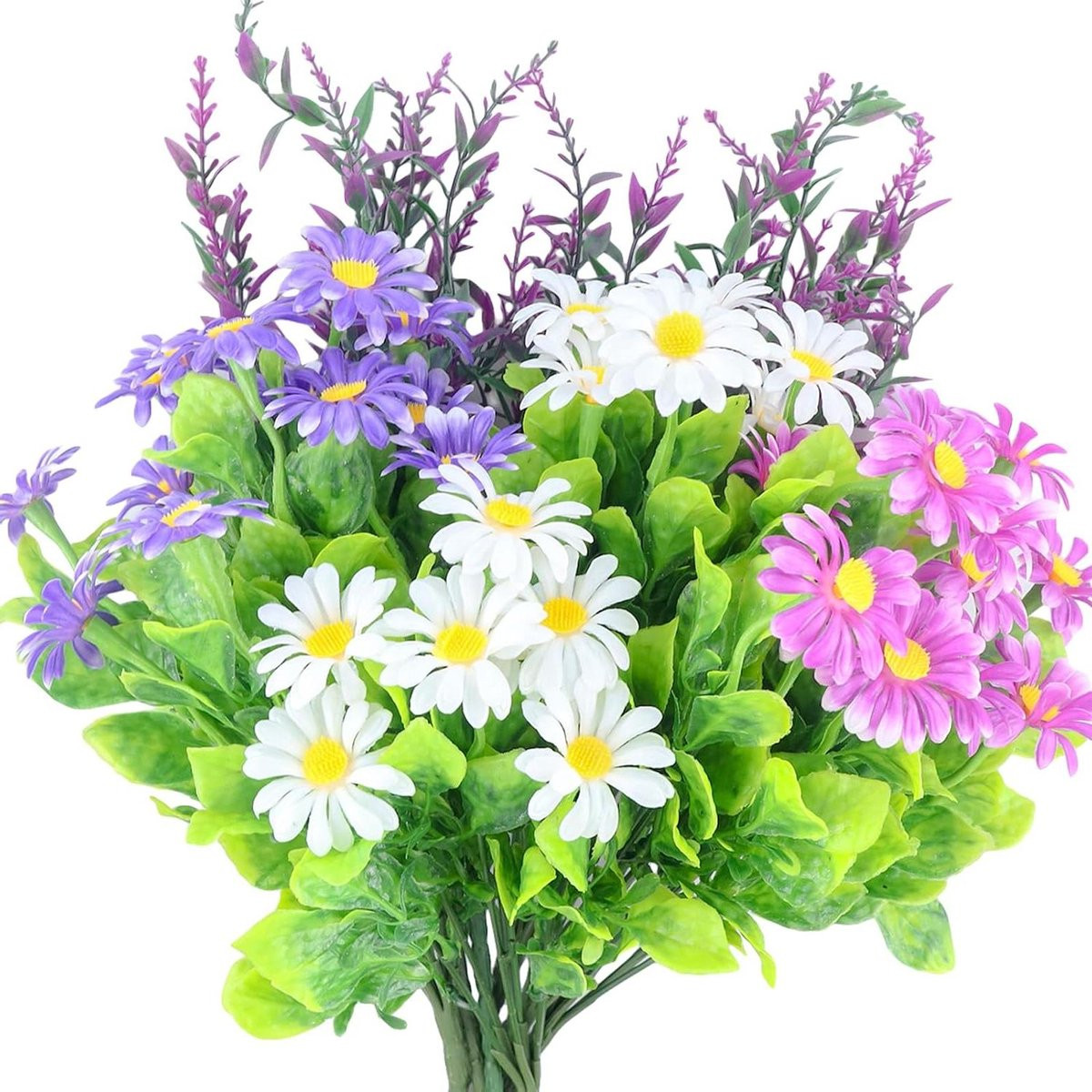 Set van 8 meerkleurige kunstbloemen bundels voor buiten decoratie, UV-bestendig en weerbestendig