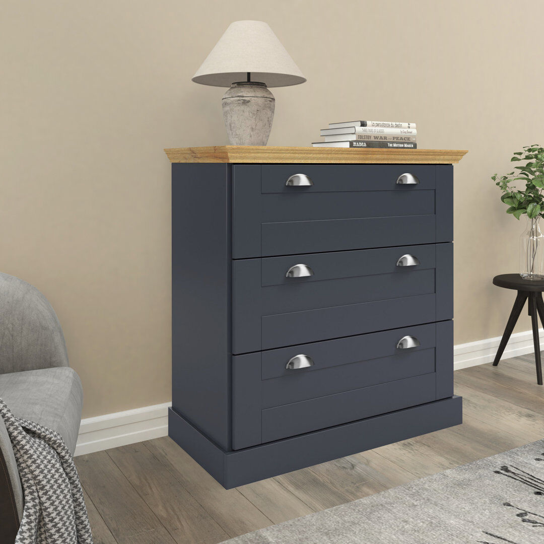 Notio Motala Solid Wood 75 cm W Chest of 3 Drawers Grey 80cm H X 75cm W X 35cm D