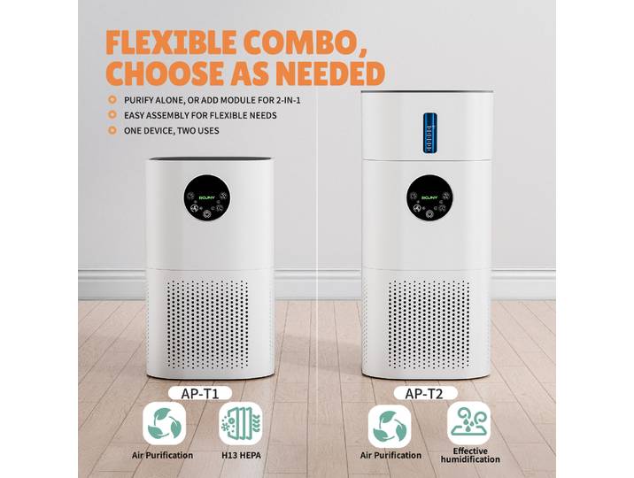 Purificateur d'air et humidificateur 2-en-1 avec mode sommeil, 9 minutes 50 ㎡ Blanc