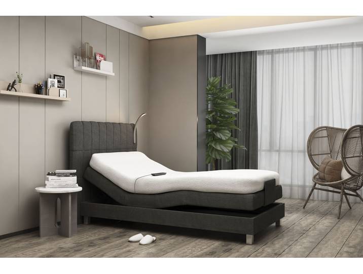 Boxbett, Microvelours, Schwarz, 118×211 cm, Mit Motor & LED-Beleuchtung, Westfalia Schlafkomfort