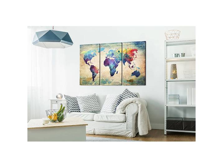 Tableau déco Planisphère Triptychon Bois manufacturé / Tissu Multicolore 90 x 60cm