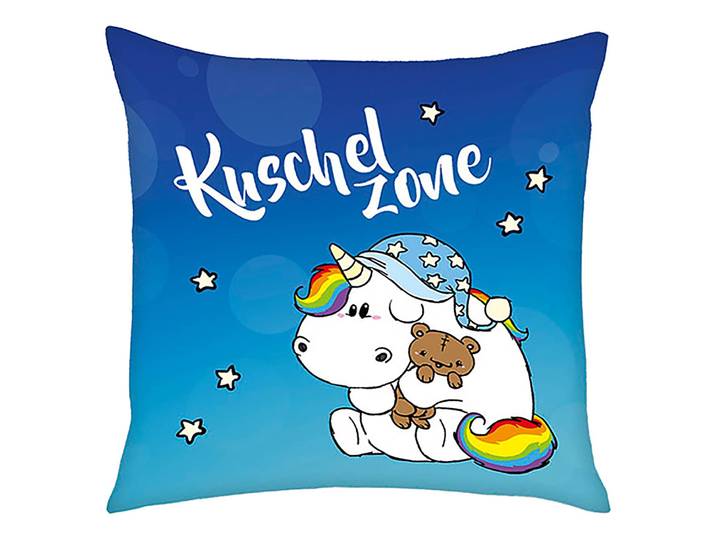 home24 Sierkussen Unicorn blauw/meerdere kleuren/blauw 40 x 40 x 2cm polyester
