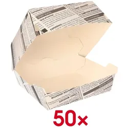 Papstar Einweg Burger-Boxen »Newsprint«, 50 Stück weiß, 12.5x7x12.5 cm
