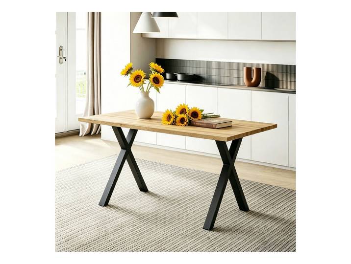 kowdom Esstisch Esstisch 140x80 cm Eiche schwarz Kreuzbeine Design minimalistisch (Einzelstück, ohne Stühle), Moderner minimalistischer Stil Kreuzbein-Design