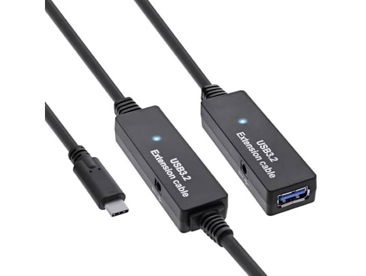 InLine 35656D Verlengkabel USB 3.2 Gen.1 Active USB-C mannelijk naar USB-A female adapterkabel met signaalversterking over lange afstand voor harde schijven, printers, webcams, toetsenborden en meer