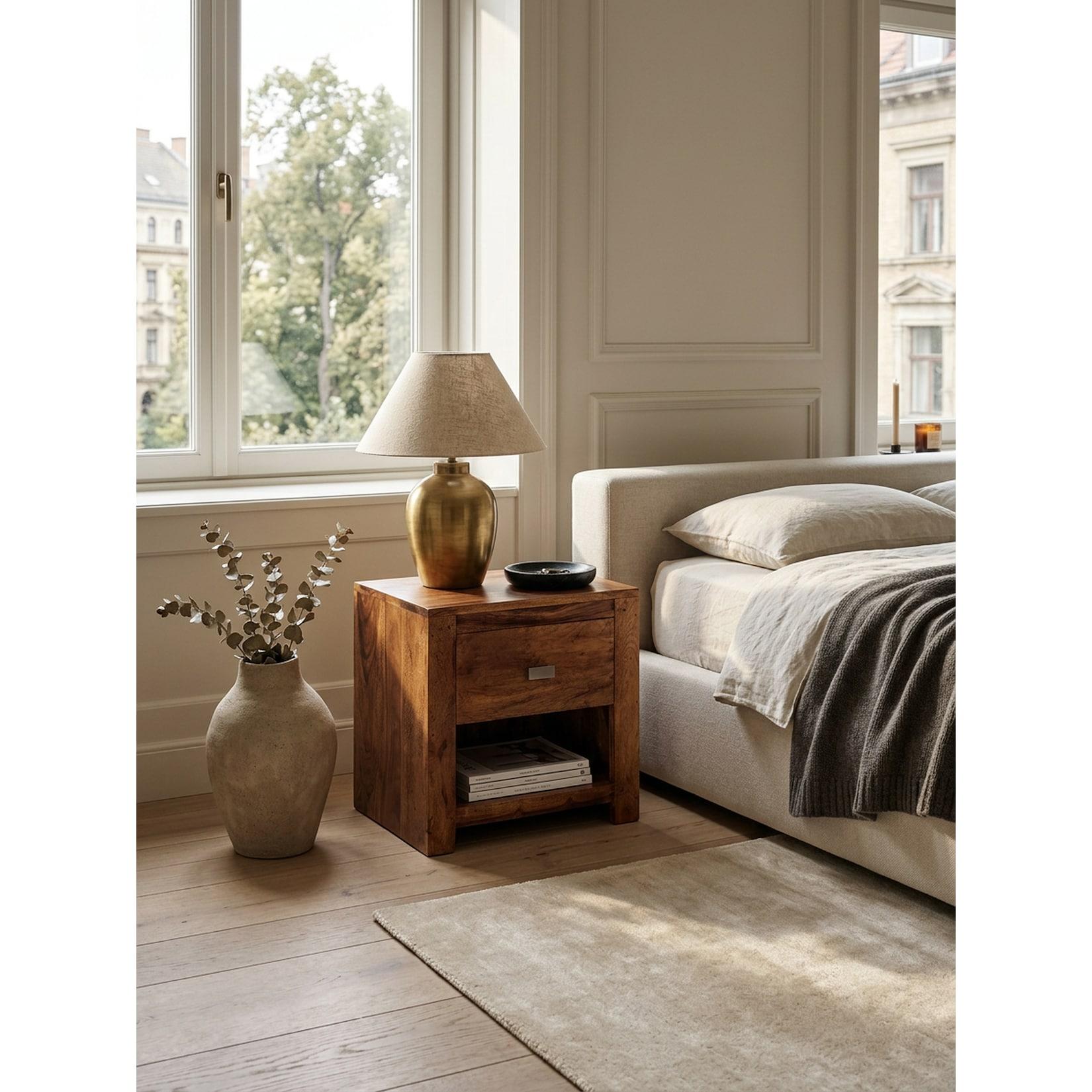 Nachttisch – Massivholz, 40x40x30 cm, Schublade & Ablage, Landhausstil