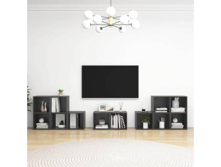 BOWEKAM 8-teiliges TV-Schrank-Set, graues Holzwerkstoff, Unterhaltungszentren und TV-Ständer