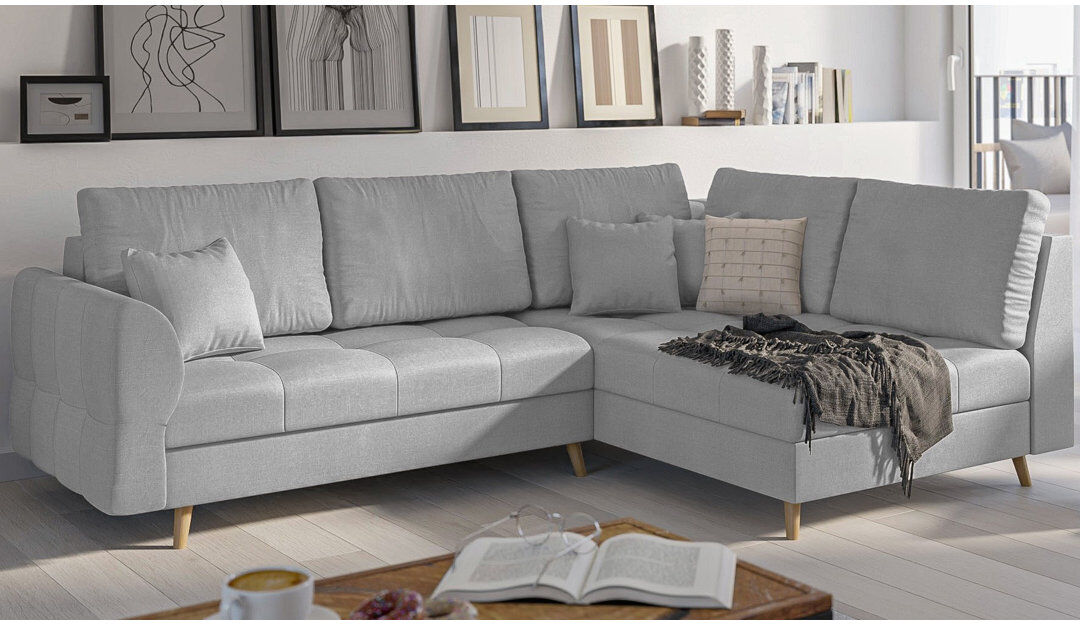 S-Style Furniture Corner Sofa with Wooden Legs In Scandinavian Style Knutsford Grey 81cm H X 231cm W X 161cm D