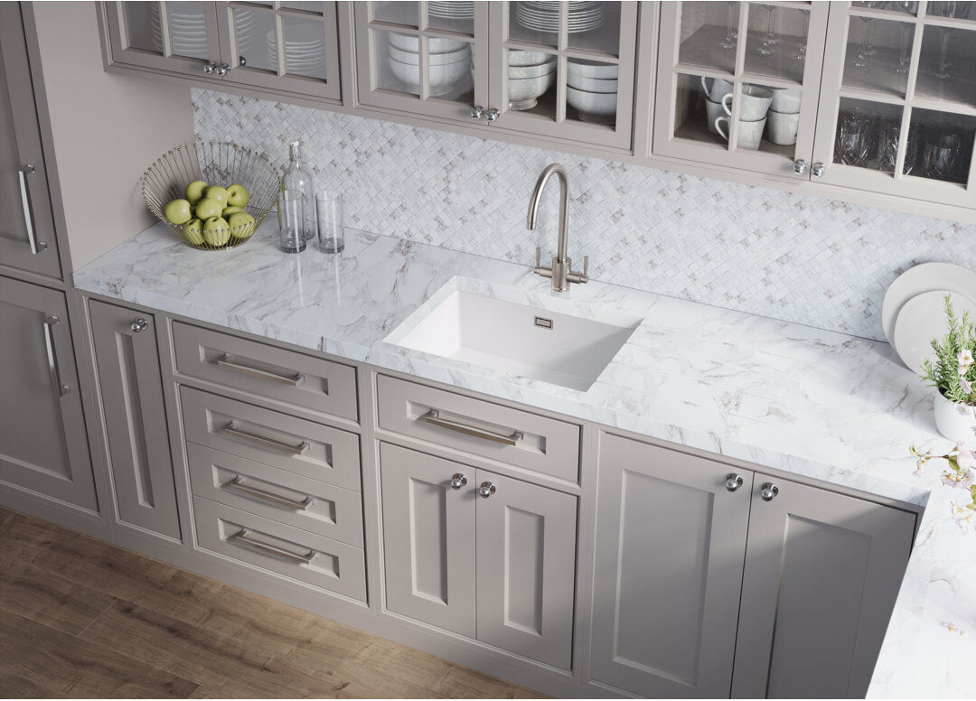 Rangemaster Single Bowl Undermount/Inset Kitchen Sink White 590mm L