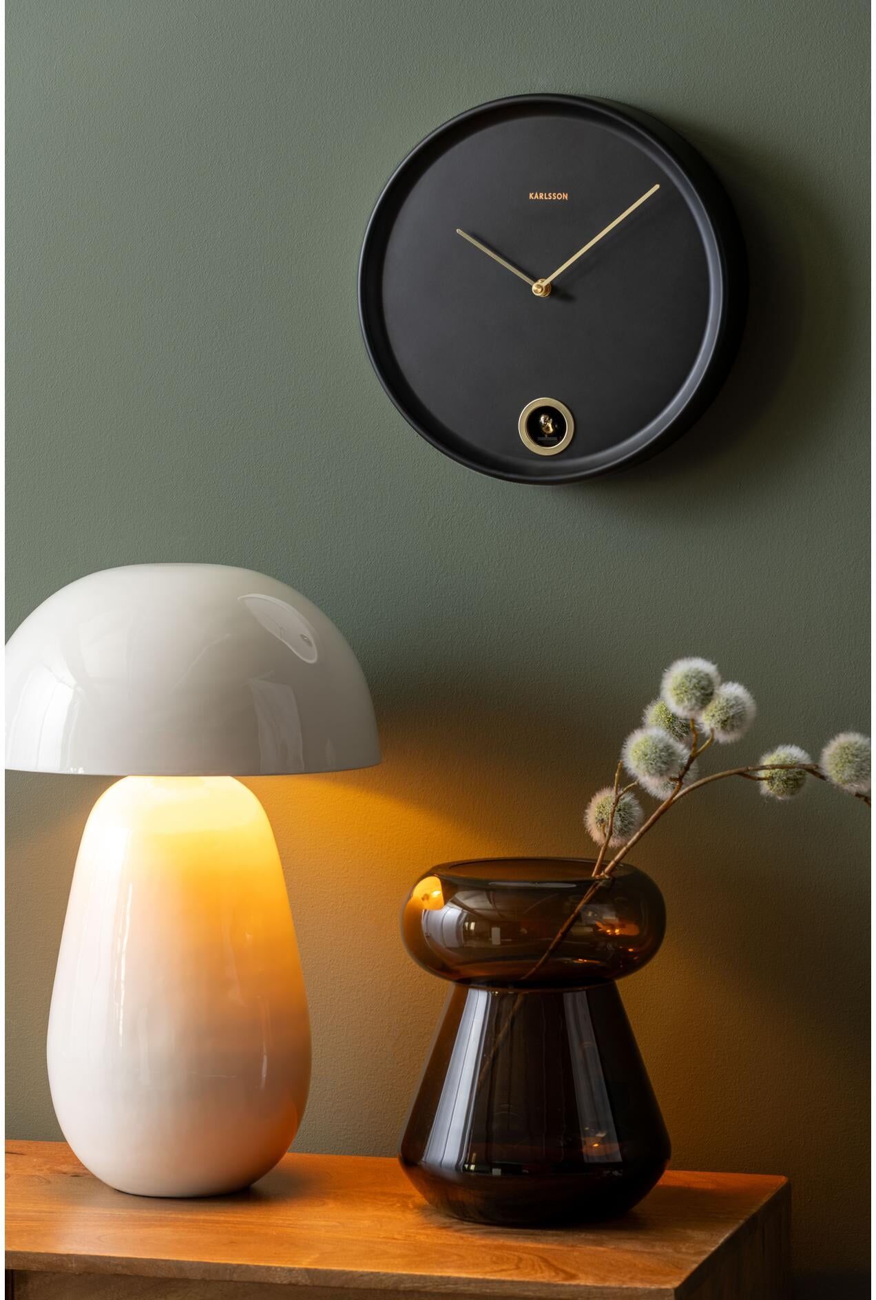Wanduhr KARLSSON "Esencia Cuckoo 30 cm", schwarz, Wanduhren, Ø 30cm, Wanduhr schwarz Ø 30cm