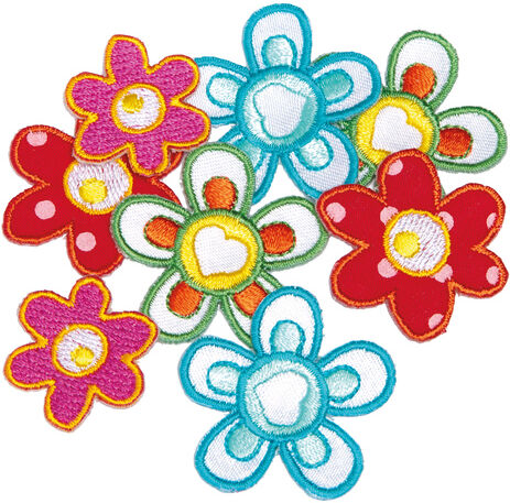 buttinette Applikationen "Blumen", Größe: 2,5–3,5 cm, Inhalt: 8 Stück