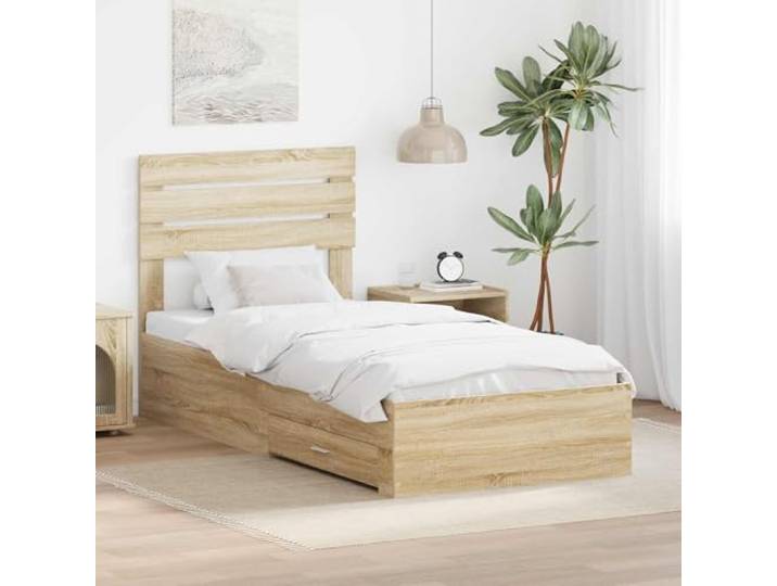RJPLMFV Bettgestell mit Schublade, Holz aus Technik Mit Kopfteil, Metallgriffen, modernem Design, Lattenrost inklusive